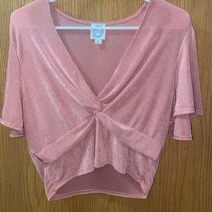 Blue rain (Francesca’s) pink velvet flutter sleeve top size L